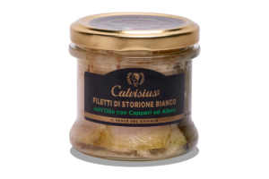 Storione sott’olio al peperoncino di Calvisius.